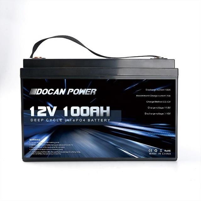 Docan Customized 12V Lifepo4 Battery Byd 100Ah 3.2V Lfp Cells JBD Bms Built-in 12.8V 100A Solar Storage Battery Pack