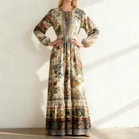 OEM Usine Personnalisée Printemps Été Robe à Imprimé Bohème Femmes Style Ethnique Robe à Couture à Manches Longues Ample