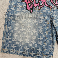 Shorts en jean baggy pour homme, taille mi-haute, double épaisseur aux genoux, en coton lourd, jacquard de luxe, respirant, style streetwear, été, haute qualité, personnalisé