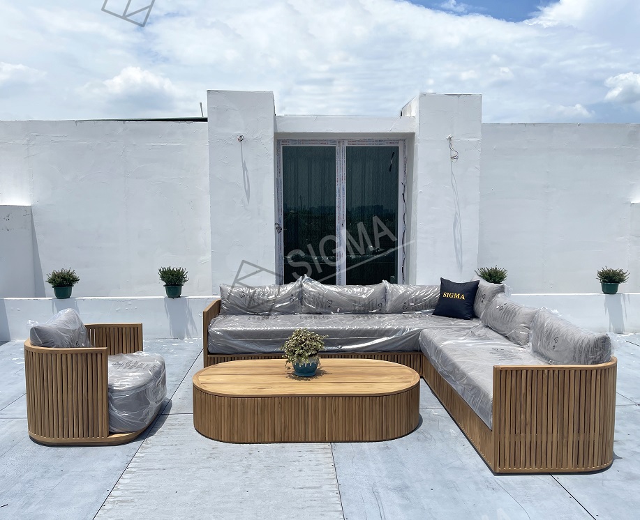 Sigma Outdoor furniture set garden sofa set furniture sectional sofa teak wood lounge chair wood coffee table outdoor seating