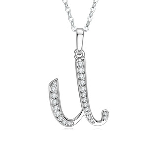 Collana con Ciondolo a U in Argento con Zirconi Incastonati, Stile Classico Unisex per Uso Quotidiano, Catena a Maglie - Product Image 1