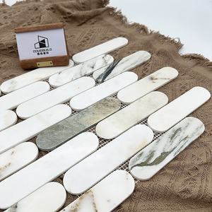 Carreaux de sol muraux ovales pour villa et piscine, en pierre de galets, mosaïque carrée, style parquet, design espagnol - Product Image 2