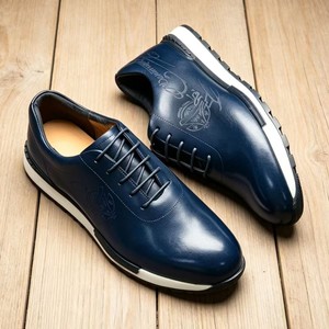 Baskets décontractées rétro pour hommes, en cuir véritable, à enfiler, à talon bas, à plateforme, vertes, taille 38-47 - Product Image 4