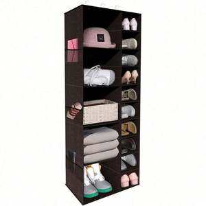 Multi-Purpose 10 Shelf Grey Fabric <b>Hanging</b> Closet Organizer with Drawers for Living Room Warehouse and Supermarket Use - Product Image 2