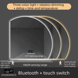 Superbe <span class=keywords><strong>Miroir</strong></span> Intelligent LED Demi-Lune Personnalisé pour Salle <span class=keywords><strong>de</strong></span> Bain, Mural, avec Éclairage Irrégulier pour Maquillage - Product Image 6