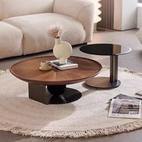 Table basse contemporaine moderne en verre et bois de noyer avec centre en terrazzo de luxe, ensemble de meubles de salon