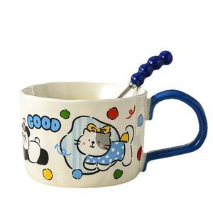 Mug en céramique pour enfants avec cuillère, motif animal mignon, poignée colorée, pour le lait et le petit-déjeuner, printemps 2025 - Product Image 5