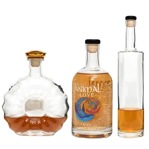 Fantaisie conception 750ml whiskey bouteille 500ml 700ml prime whisky brandy rhum utilisé verre de vin de liqueur bouteille grossiste