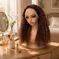 Perruque sans colle 13x4 Lace Front en gros, cheveux Jerry Curly mélangés # Perruque en cheveux humains de taille moyenne couleur P30 pour femmes noires