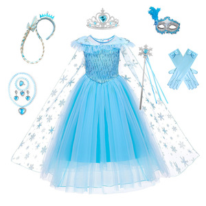 Vestido de Satén con Capa de Ganchillo para Niñas, Diseño de la Reina de las Nieves, Princesa Frozen Aisha, Manga Corta, Primavera 2023 - Product Image 2