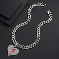 Pendentif en forme de coeur en strass hip-hop avec collier pendentif chaîne cubaine en diamant de 15mm