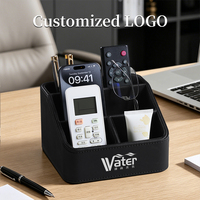 Organisateur de bureau en cuir PU avec logo personnalisé, noir lisse, 4 compartiments, cadeau d'affaires personnalisé, boîte de rangement pour papeterie