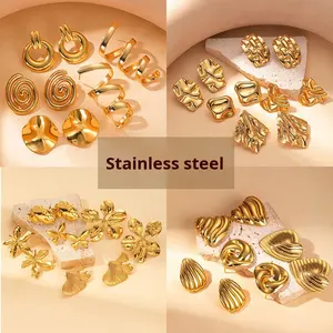 Boucles <span class=keywords><strong>d</strong></span>'oreilles clous en acier inoxydable plaqué or, pierre naturelle de grande taille, style niche haut de gamme, inaltérable, vente chaude transfrontalière - Product Image 2
