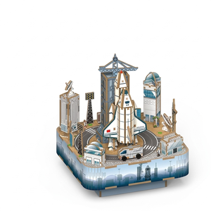 Caja de Música de Cohete Espacial de Madera, Modelo 3D DIY de Ensamblaje Rápido, con Base de Lanzamiento y Mecanismo de Cuerda, Temática Espacial Educativa, Música de los Años 10 - Product Image 5