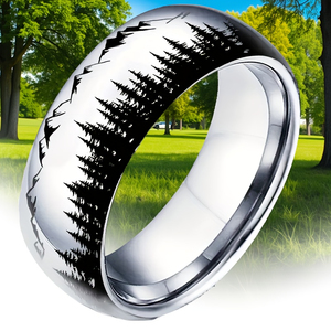 Anello da uomo da 8 mm in acciaio inossidabile nero e argentato con <span class=keywords><strong>lupo</strong></span> nella foresta, anelli da <span class=keywords><strong>donna</strong></span> alla moda, accessori uomo - Product Image 6