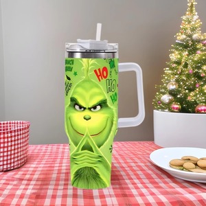 Nuovo Bicchiere da Viaggio in Acciaio Inox per Auto, Tema <span class=keywords><strong>Grinch</strong></span> Natalizio, 40oz, con Manico, Isolato per Mantenere le Bevande Fredde - Product Image 2