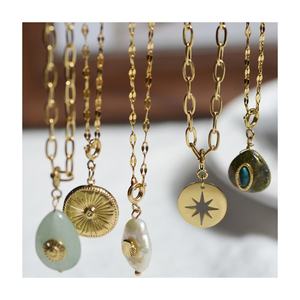 Kalung rantai Choker wanita, liontin klip kertas batu alam Stainless Steel Retro tahan air untuk perempuan - Product Image 1