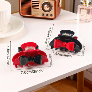 Fermaglio per Capelli YJL in Acetato Geometrico Semicircolare con Fiocco Rosso 3D, Clip Personalizzata per Donne e Ragazze - Product Image 6