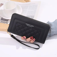Dompet Panjang Wanita Kulit PU Quilted dengan Resleting, Dompet Genggam Kapasitas Besar, Tempat Kartu, Dompet Wanita dengan Tali Pergelangan Tangan