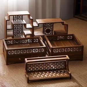 Walnut Wood Storage Rack 3 Tier <b>Desktop</b> Chinese Style Solid Wood Tea Set Display <b>Shelf</b> - Product Image 1