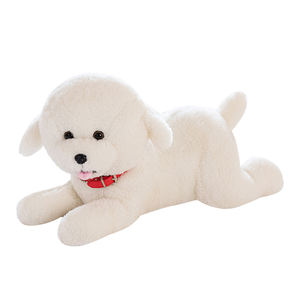 Perro de peluche de <span class=keywords><strong>Bichon</strong></span> <span class=keywords><strong>Frise</strong></span> para niños, juguete de simulación con cascabel rojo, animales de la vida Real, regalo para niños, decoración del hogar - Product Image 1