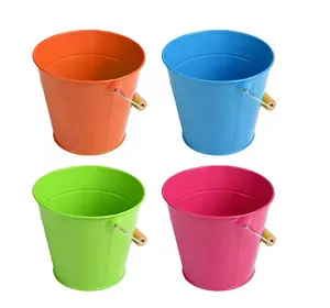 儿童花园金属桶工具礼品小彩色金属桶带手柄彩色镀锌桶金属桶