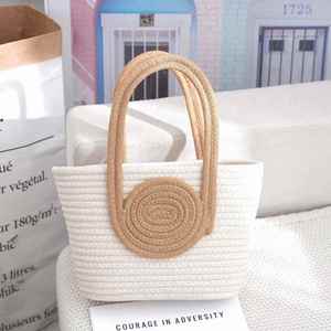I-0596 Nouveauté Sac fourre-tout de plage en coton tressé color block pour femme avec fermeture éclair simple - Product Image 3