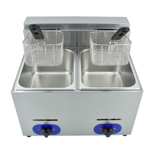 <span class=keywords><strong>Friteuse</strong></span> <span class=keywords><strong>professionnelle</strong></span> à double réservoir de 20 L en acier inoxydable pour restaurant, avec contrôle de température réglable au gaz GPL - Product Image 1