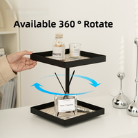 Rangement à domicile, bureau, acier inoxydable, rotatif, multifonctionnel, double couche, étagère de rangement pour cosmétiques, bijoux, parfum, rouge à lèvres