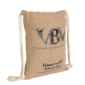 Wholesale Jute Drawstring Backpacks With Cotton Rope <b>Burlap</b> Sack Bags for Traveling Shopping Sports Custom Printed logo - Product Image 2