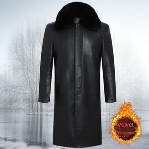 Chaquetas de cuero para hombre Abrigo largo de cuero con solapa para hombre Abrigo de cuero grueso por encima de la rodilla Chaquetas para hombre - Product Image 3
