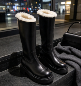 Botas de nieve hasta la rodilla para mujer, de cuero genuino, con punta redonda, forradas de piel, cálidas para invierno, calzado para clima frío al aire libre - Product Image 5