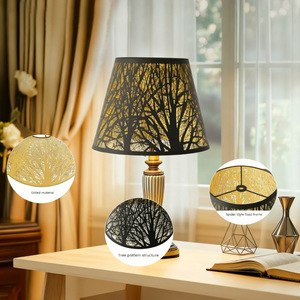 Abat-jour en métal noir de style industriel, motif arbre découpé au laser, taille moyenne, accessoire décoratif pour lampe de table - Product Image 3
