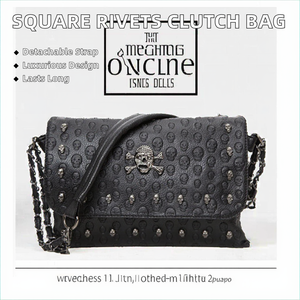 Bolso de mano y bandolera para mujer con remaches cuadrados, correa de cadena extraíble, venta al por mayor, con forro de poliéster y dos asas - Product Image 3