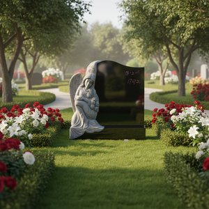 แกะสลักหินแกรนิตสีดำด้านด้วยเลเซอร์พร้อมแจกันสำหรับขายส่ง - Product Image 1