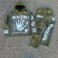 Sweat à capuche et pantalon lavés à l'ourlet brut de la sérigraphie Custom Essentials Pull-over pour femmes Survêtement pour hommes Ensembles à capuche unisexe