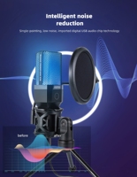 Microphone de jeu filaire X1R RGB USB à condensateur cardioïde avec suppression du bruit, lumière respirante et bras réglable pour ordinateur