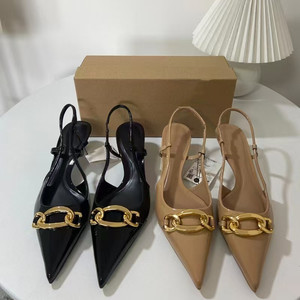 Ladies' Pointed-toe Metallic-buckle Slip-on Stiletto Heel Sandals Quality Elegant Style Women Heel <b>Pumps</b> - Product Image 1