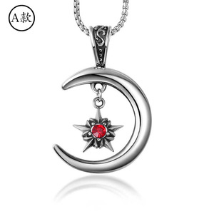 Collier pendentif lune thématique avec breloque étoile en alliage de zinc, serti de pierres, bijou cadeau SP703-704 - Product Image 5