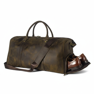 Sac de voyage rétro en cuir véritable grande capacité pour homme, sac de sport et de gym avec fermeture éclair pour week-end et nuit - Product Image 3