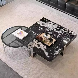 Tavolino quadrato in marmo massello moderno italiano con struttura in ferro da soggiorno di varie dimensioni stile di design di fascia alta marchio Tuochen - Product Image 1