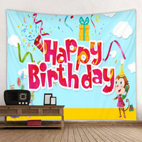 Tapisserie décorative pour la maison, personnalisable, 90x150cm, en polyester tissé Aubusson, impression fluorescente, Joyeux Anniversaire