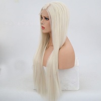 Perruque longue sans colle 13*4 Lace Front 26 pouces, blond doré dégradé avec effet ombré, fibre haute température, ondulations effet vague d'eau