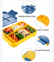 Boîte à bento 5 compartiments compatible micro-ondes, ensemble de boîtes repas en plastique empilables avec ustensiles et coupelles à sauce pour le travail