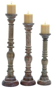 ADC Distressed Antique <b>Tall</b> Wooden Pillar Candle Set <b>Tall</b> Decorative Candle Holders Rustic Polished <b>Table</b> for Home Wedding - Product Image 1