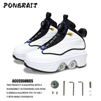 Patins à roulettes unisexes à 4 roues rétractables et automatiques Baskets montantes en maille à double usage Sports d'hiver et de printemps Chaussures de sport pour filles