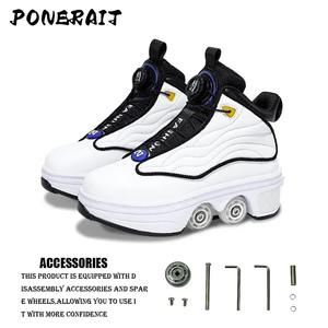 Patins à roulettes unisexes à <span class=keywords><strong>4</strong></span> <span class=keywords><strong>roues</strong></span> rétractables et automatiques Baskets montantes en maille à double usage Sports d'hiver et de printemps Chaussures de sport pour filles - Product Image 3
