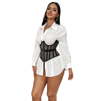 Corsé Sexy de malla con cremallera para mujer, patrón sólido, gasa, vientre plano, mono transparente, corpiño Invisible, Top