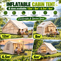 Tente de glamping gonflable 320x250x210cm avec 8 mètres carrés de surface au sol, grandes fenêtres et structure à poutres pneumatiques