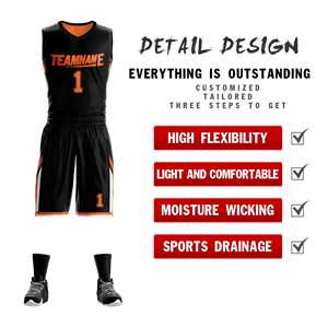 Desain Jersey Basket Olahraga Set Dua Sisi Hitam Oranye Kustom - Product Image 2